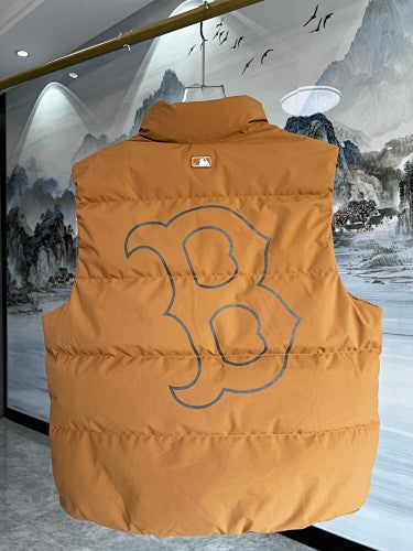 Mustard Yellow B Logo Puffer Vest with Oversized Back Graphic