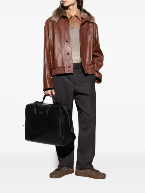 FENDI faux-fur collar leather jacket