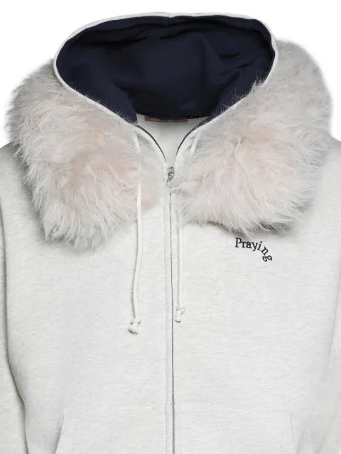 Praying faux-fur-trim hoodie