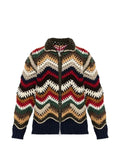 sacai crochet-knit chevron-pattern cardigan