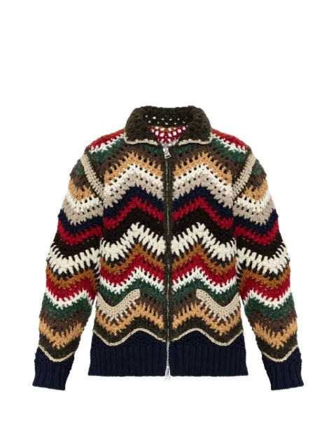 sacai crochet-knit chevron-pattern cardigan