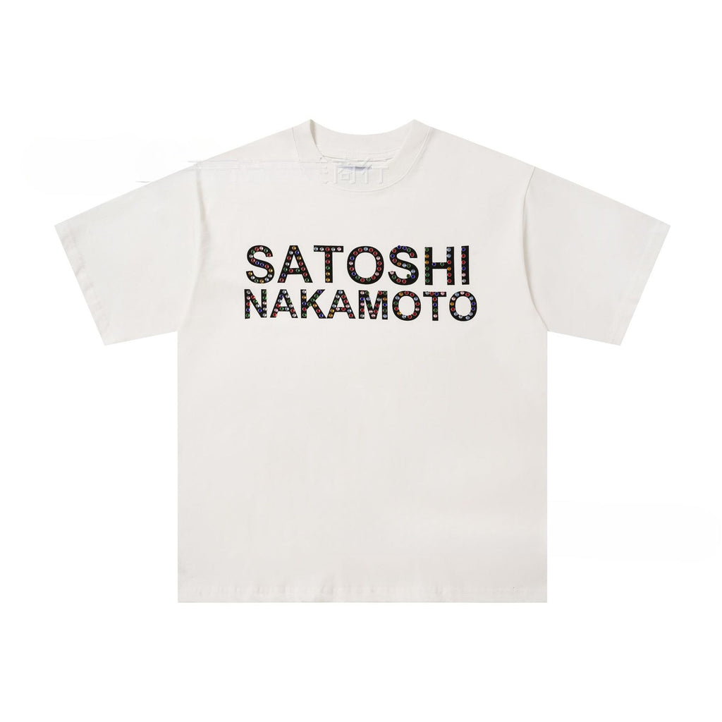 Satoshi Nakamoto Letter Graphic Washed Crew Neck Short Sleeve T-Shirt