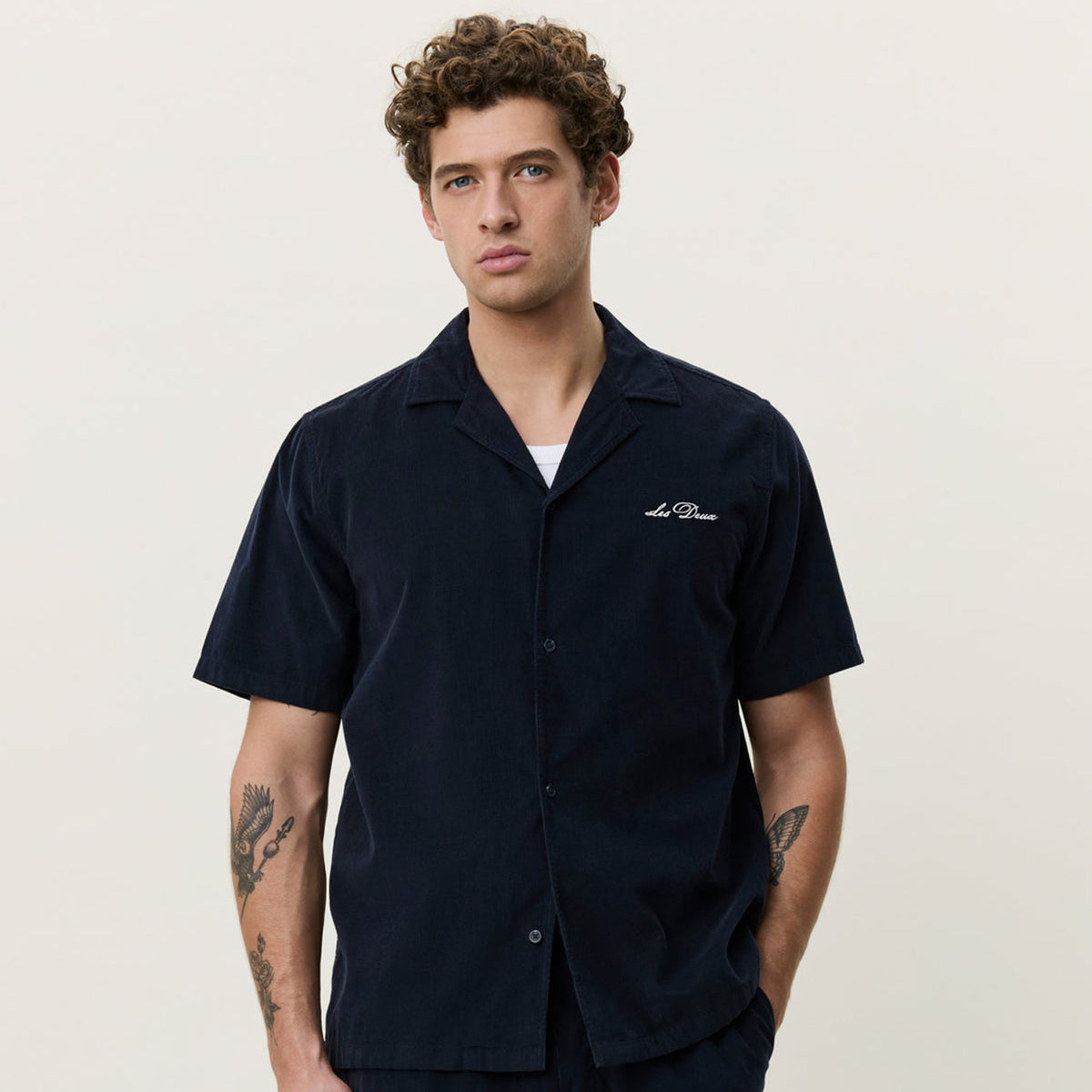 Les Deux Signature Mini Cord Ss Shirt: Dark Blue Night