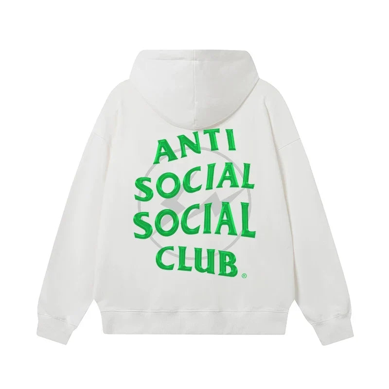 Anti Social Social Club Green Logo White Hoodie