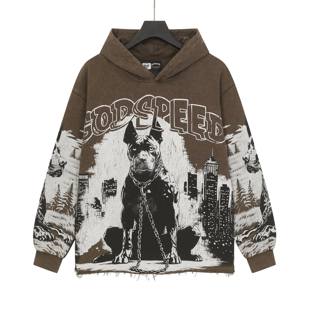 Godspeed Dog & City Graphic Raw-Hem Hoodie