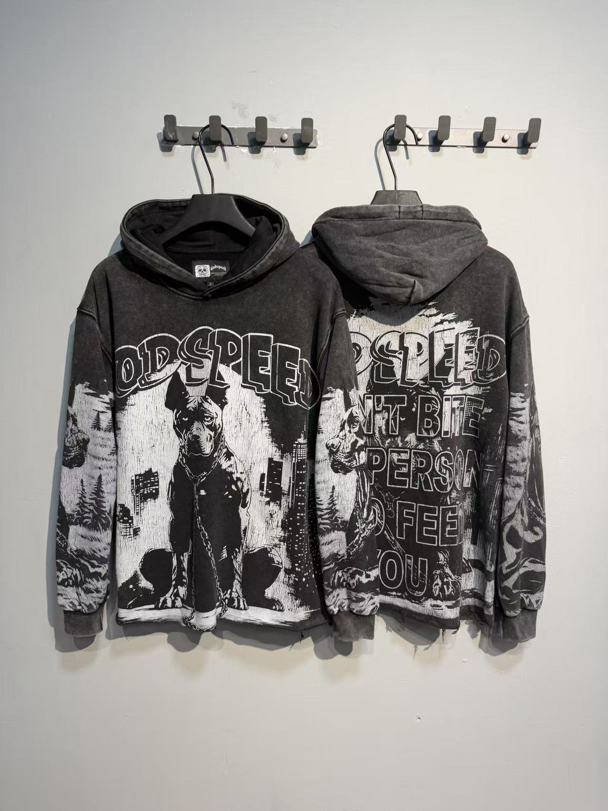 Godspeed Dog & City Graphic Raw-Hem Hoodie