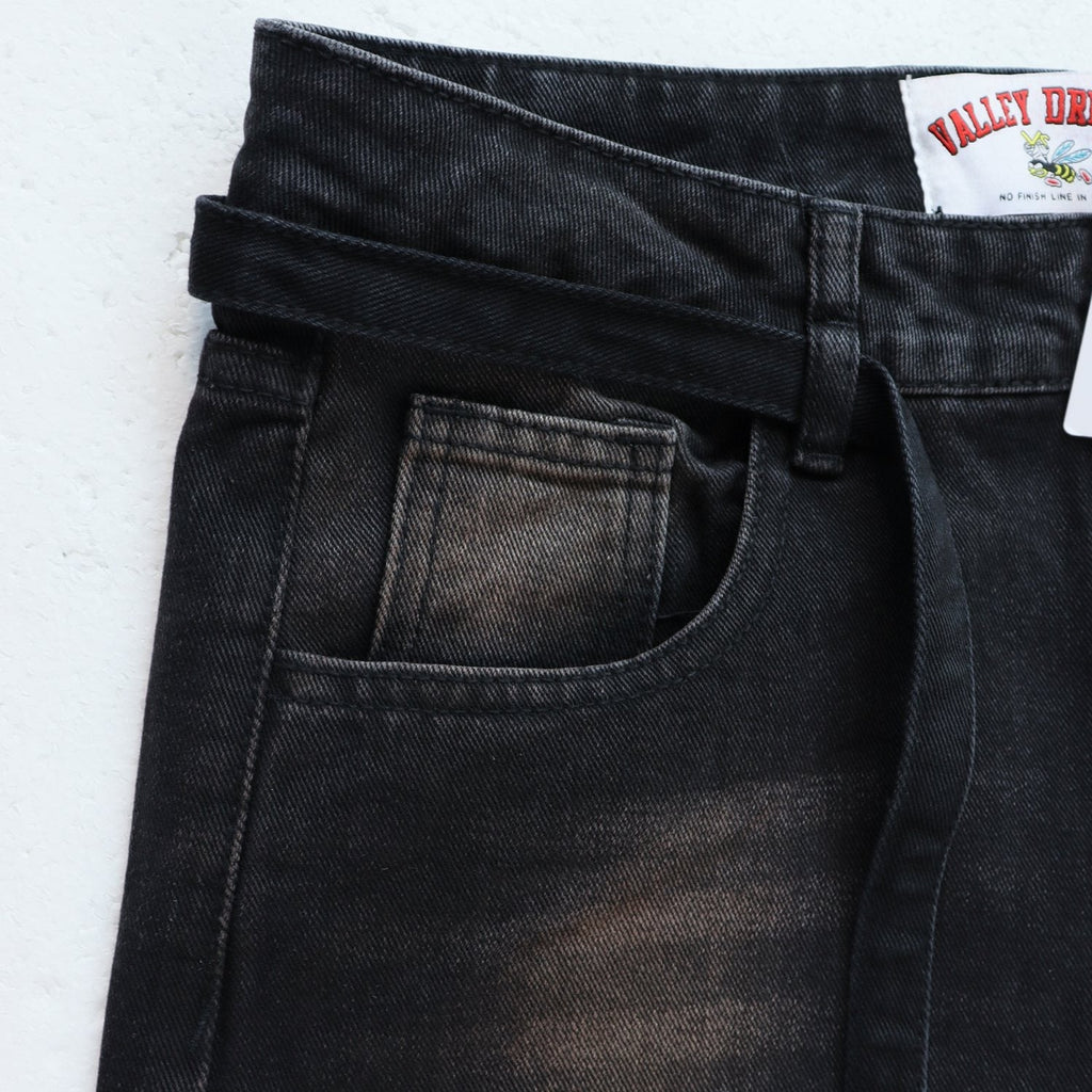 Valley Dreams Black Washed Splatter Wide-Leg Jeans