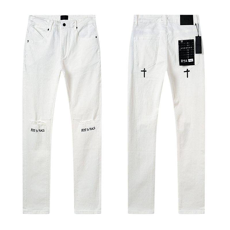 R+A White Cross Graphic Jeans
