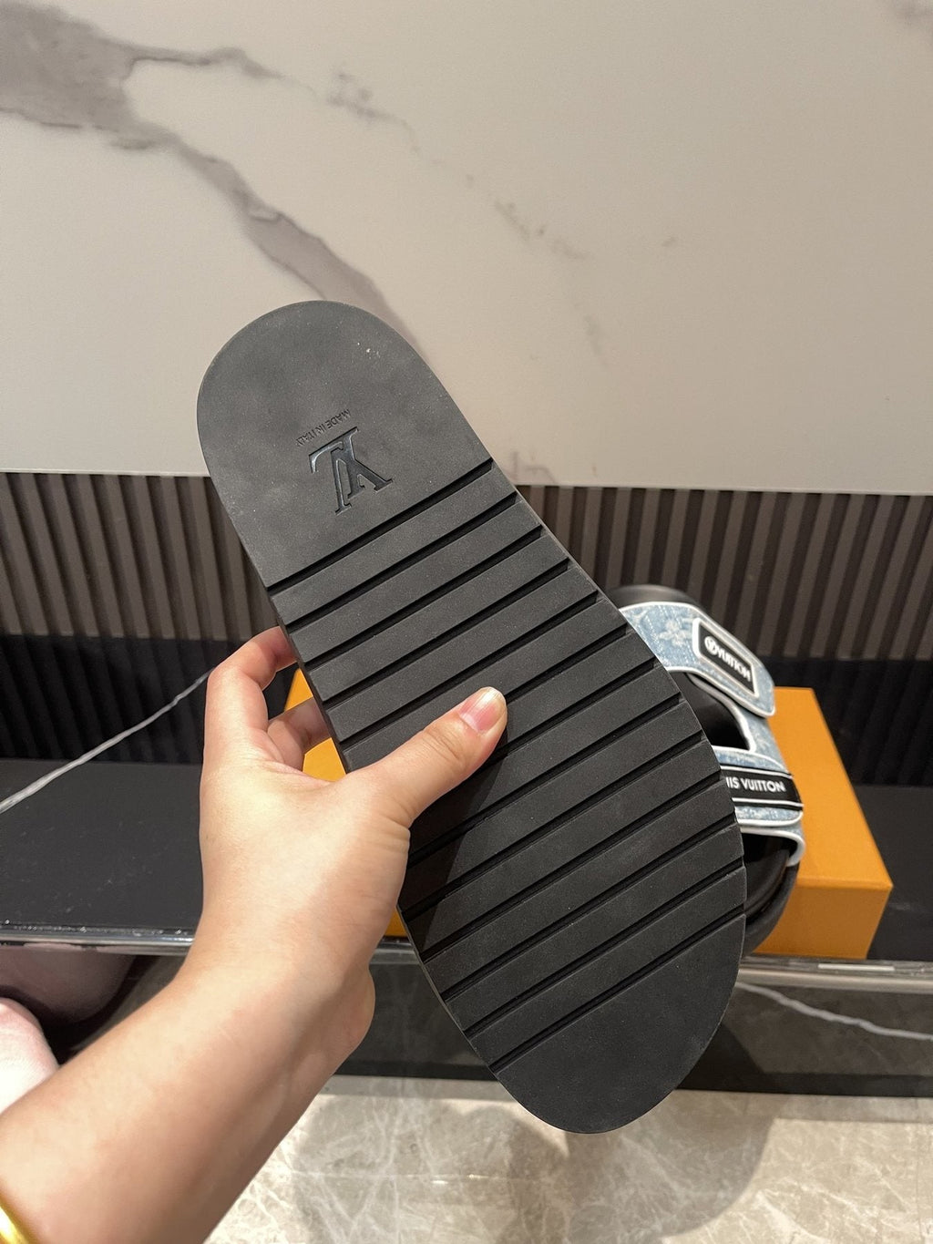 Louis Vuitton Light Blue-Gray Double-Strap Slide Sandals