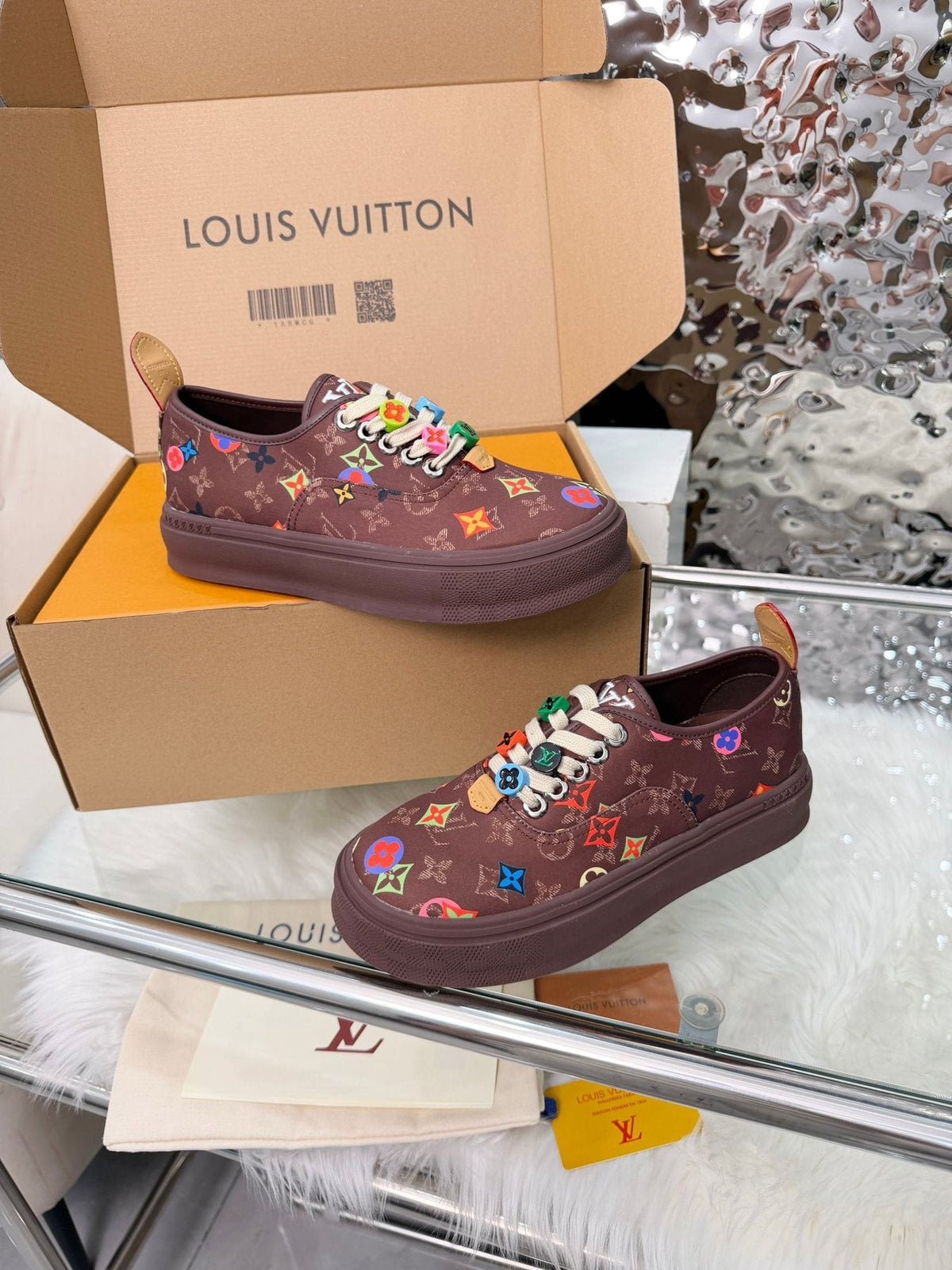 Louis Vuitton Burgundy Motif Low-Top Sneakers