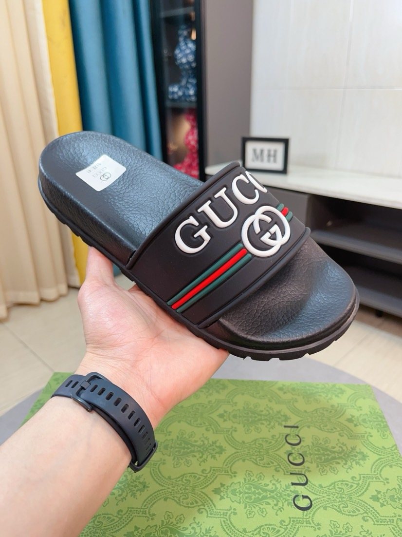 Gucci Striped Black Slide Sandals