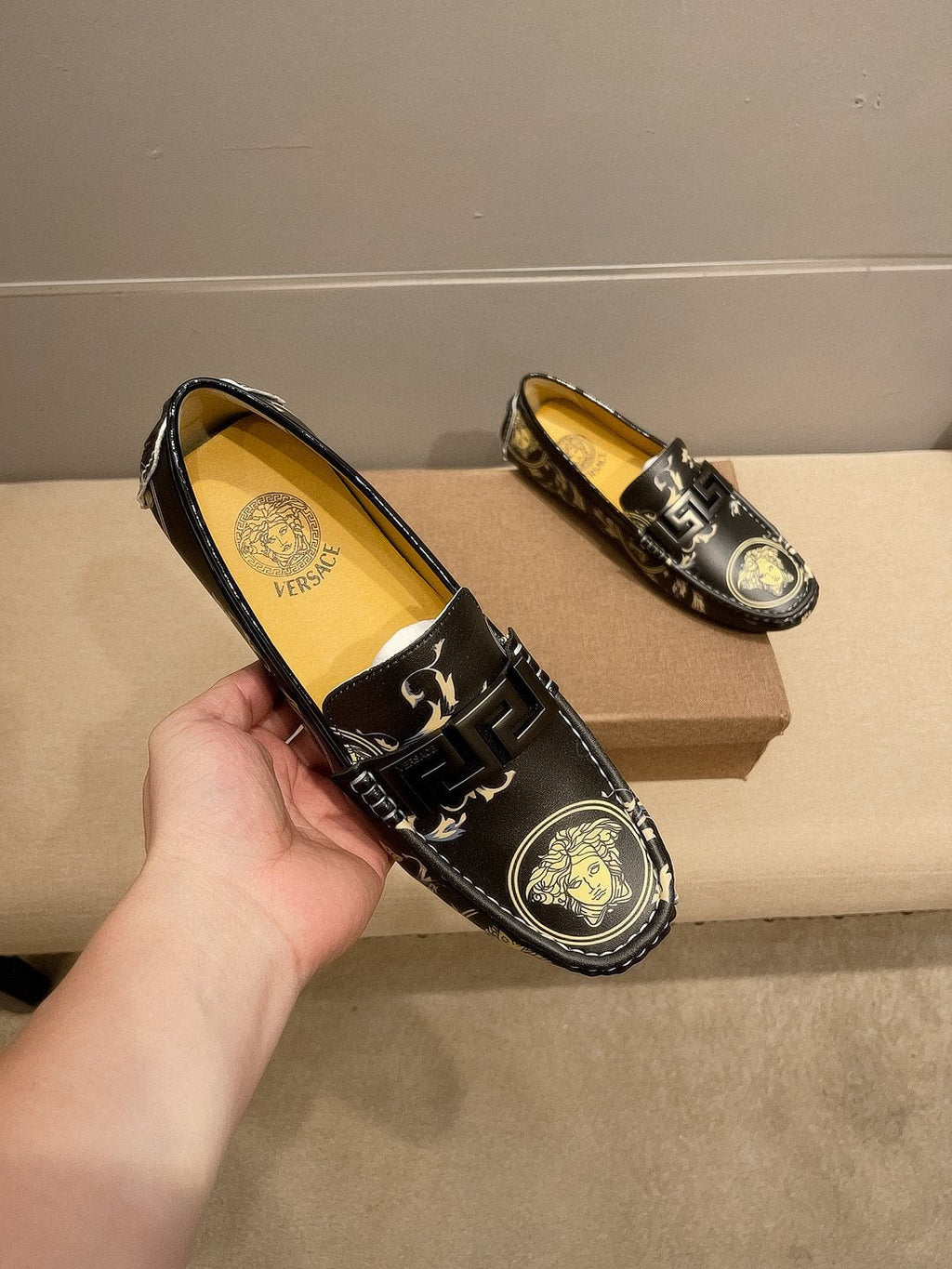 Versace Men's Black & Gold Slip-On Loafers
