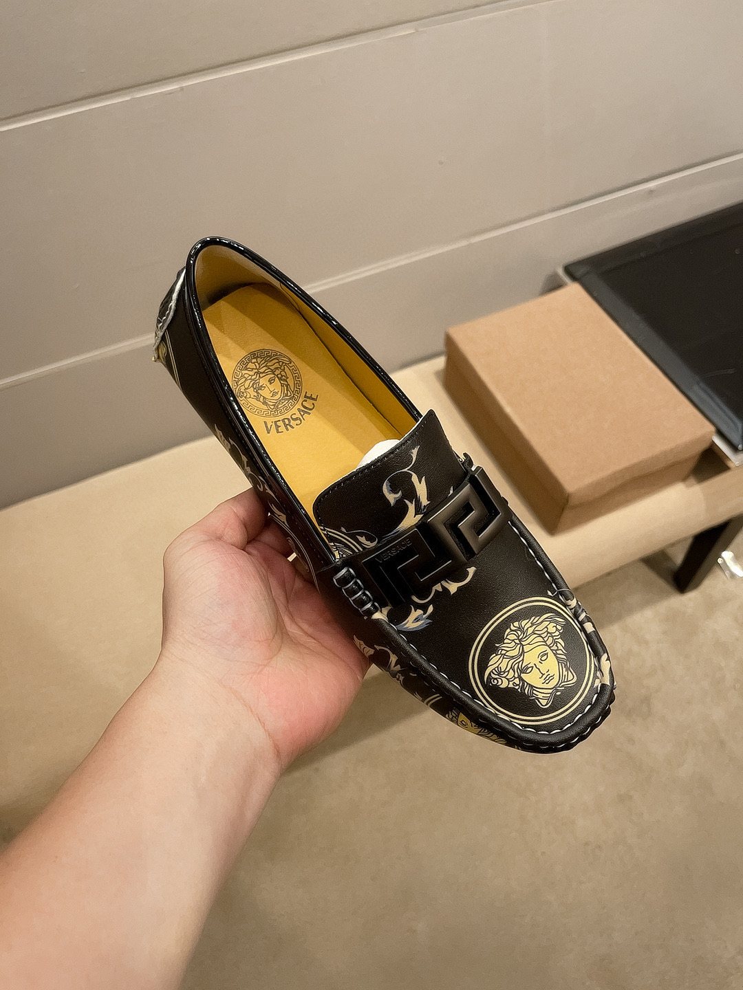 Versace Men's Black & Gold Slip-On Loafers
