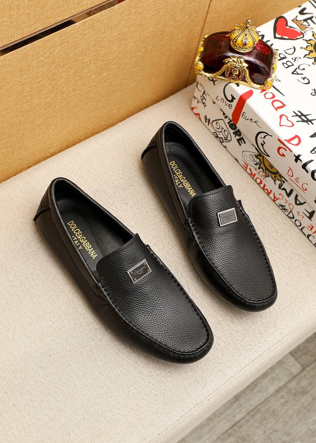 Dolce & Gabbana Men's Black Metal-Accent Slip-On Loafers