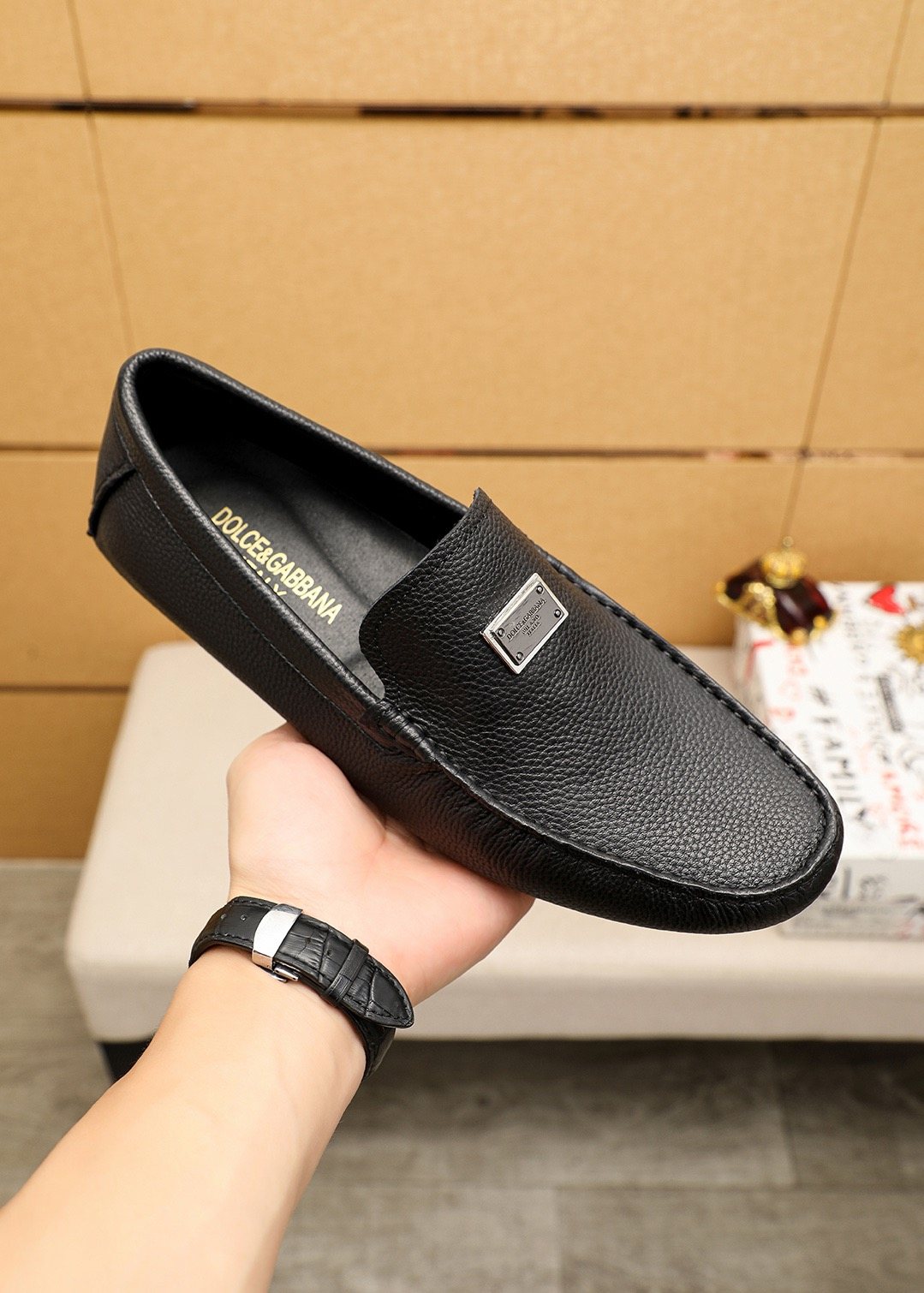 Dolce & Gabbana Men's Black Metal-Accent Slip-On Loafers
