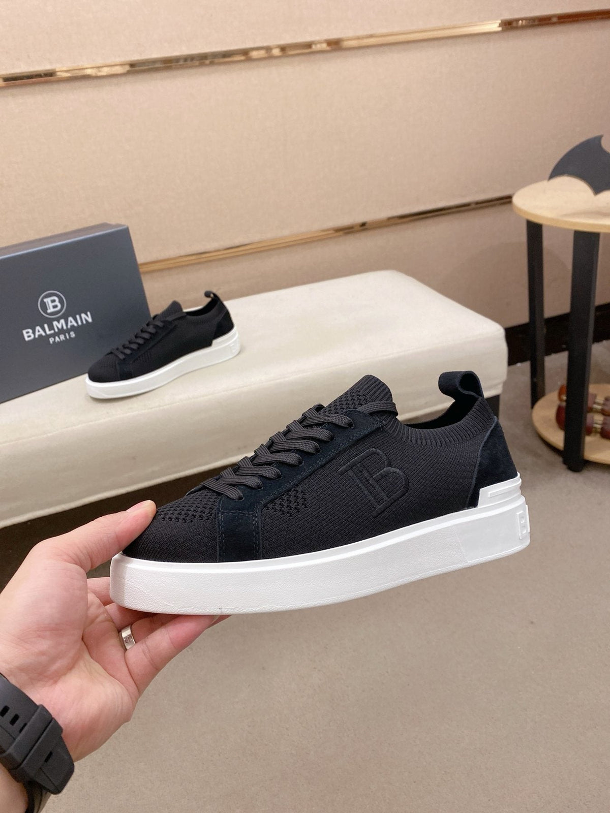 Balmain Men's Knit Low-Top Sneakers - Monogram Detail