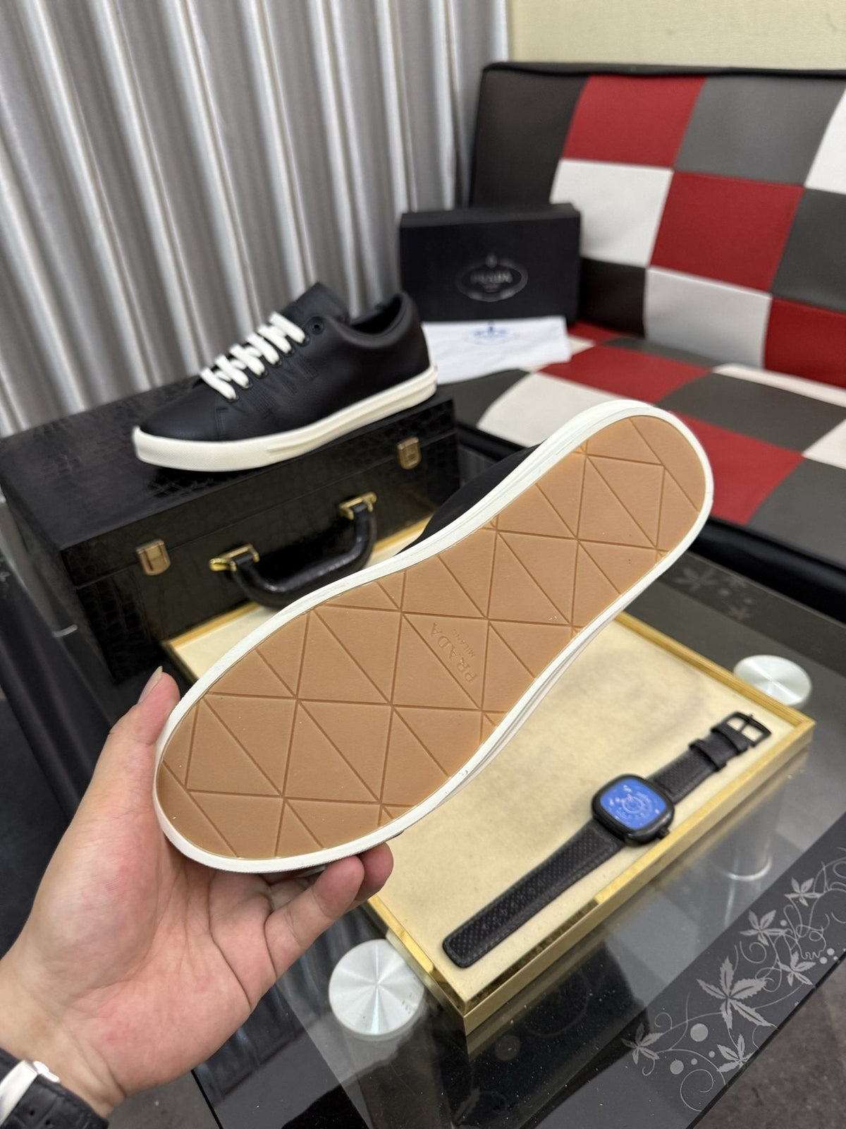 Prada Men's Textured Leather Low-Top Sneakers