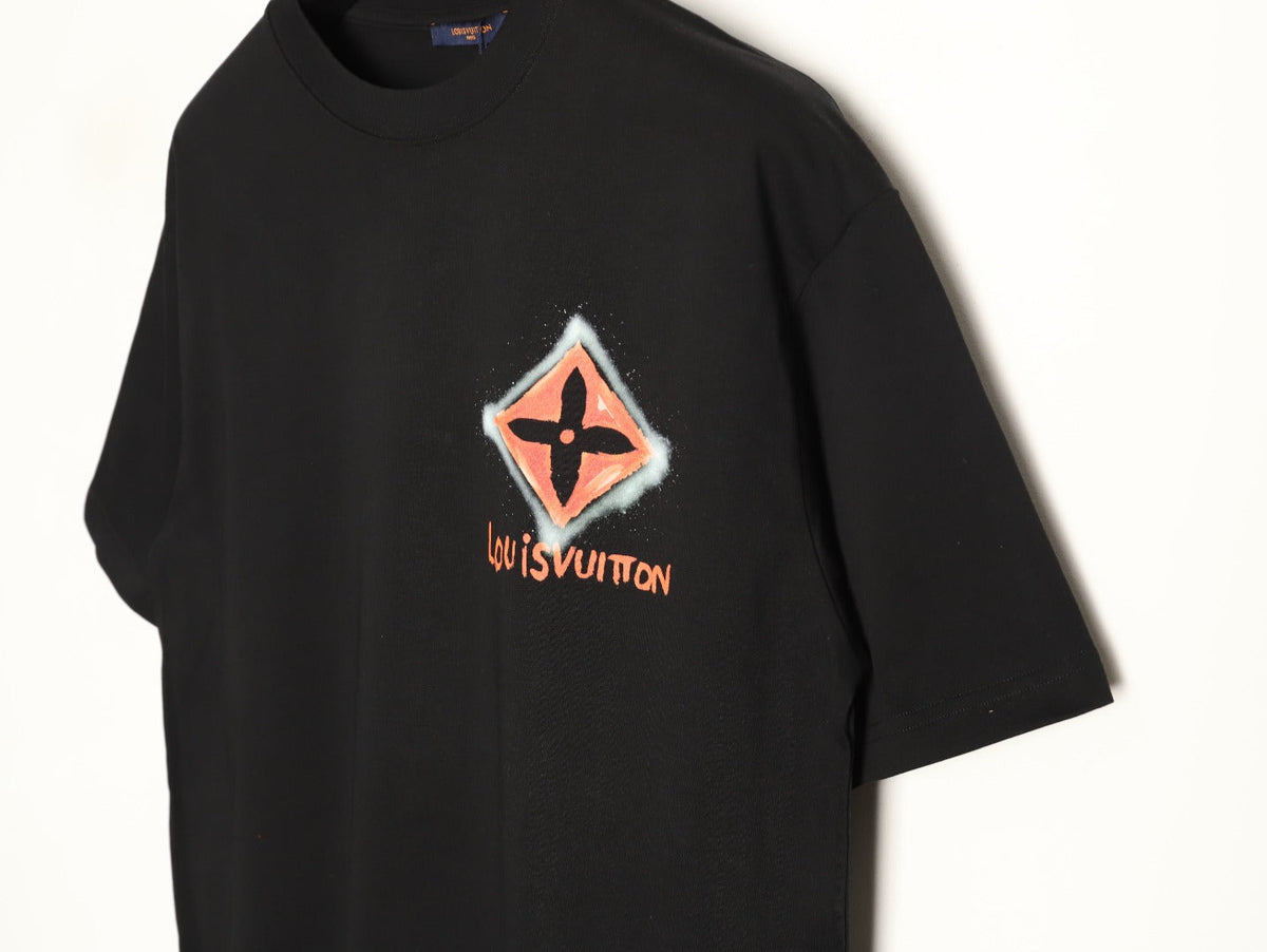 Louis Vuitton Four-Petal Motif and Lettering T-Shirt - Black
